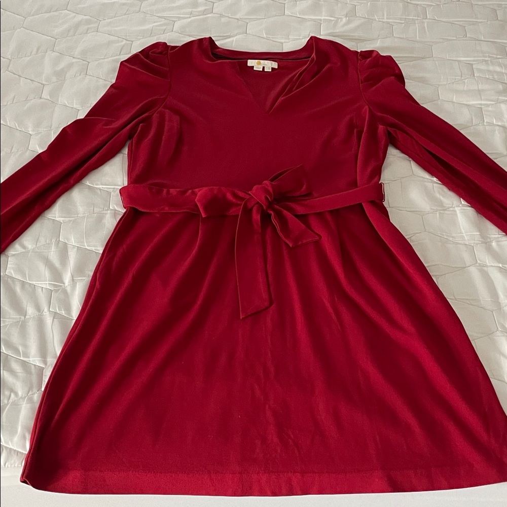 Boden Deep Red Long-Sleeve Belted A-Line Dress